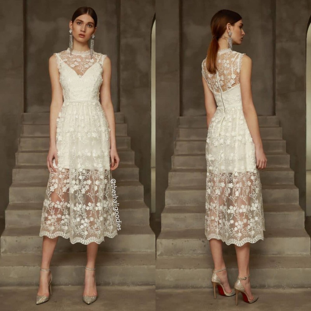 BRONX & BANCO Poppy Bridal Midi Dress White Floral Embroidered